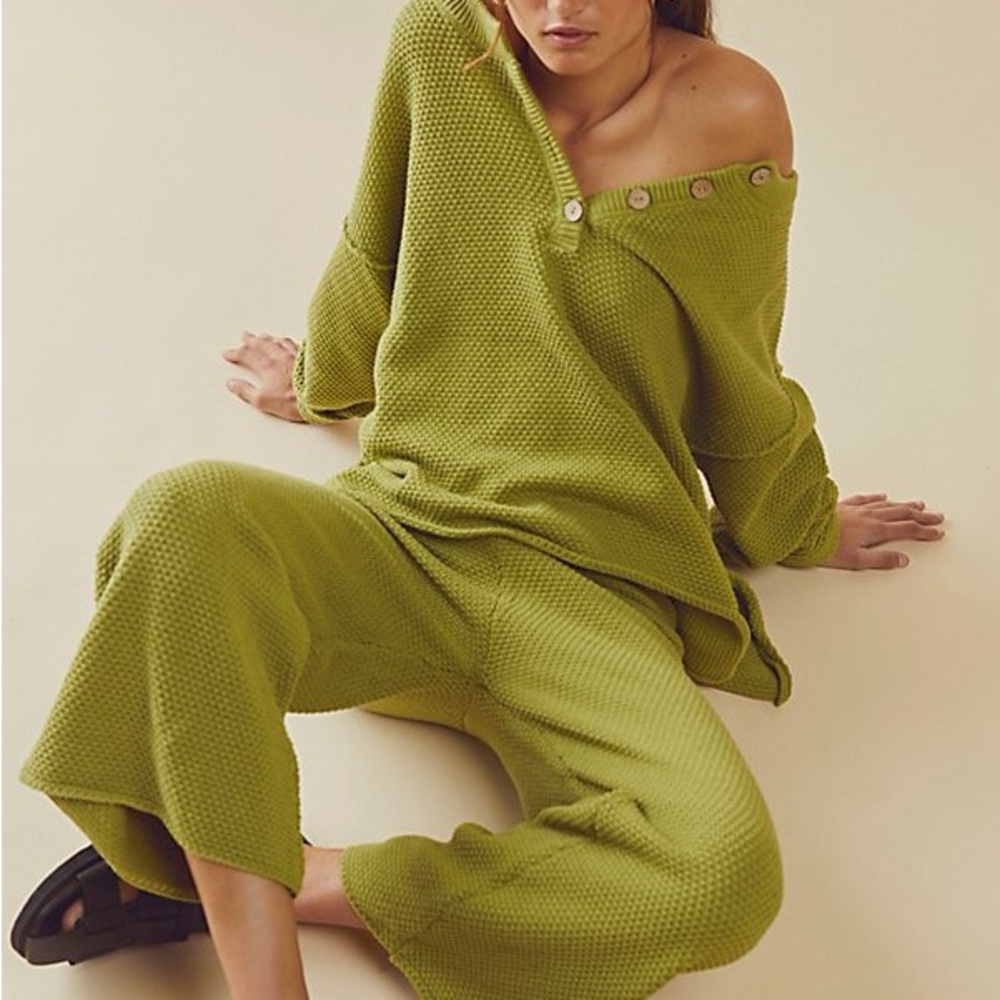 Free People Hailee Sweater Set, grass green, size XL
